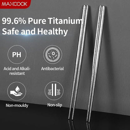 Pure Titanium Chopsticks,Reusable Chop sticks, Dishwasher safe Japanese Korean Camping Chopsticks, Lightweight Travel Chop Sticks (2 Pairs)