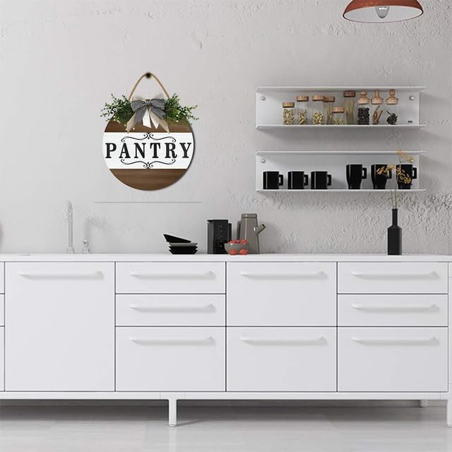 Farmhouse Themed Pantry Signs, Rustic Pantry Room Decor Wooden Decoration with Quotes Pantry Open 24/7 Vintage Decorative Wall Plaque for Home Housewarming Gift 12"