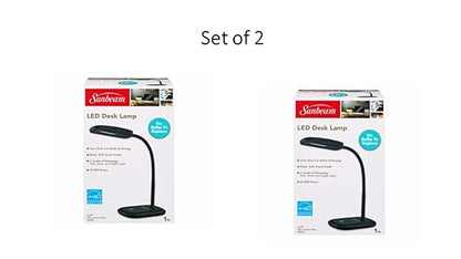 Set of 2 New Sunbeam Flexible Neck LED Desk Lamp Adjustable Light, Eye-caring Dimmable Office Lamp, Save $85/ year, Energy efficient lamp, Energy Star Certified, Black
