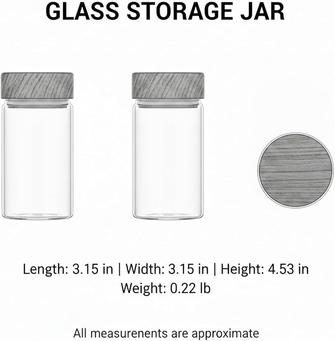 Glass Storage Jar with Acacia Wood Lid, Borosilicate Food Canister for Coffee Beans Tea Sugar Dry Pantry Staples (1 PC)
