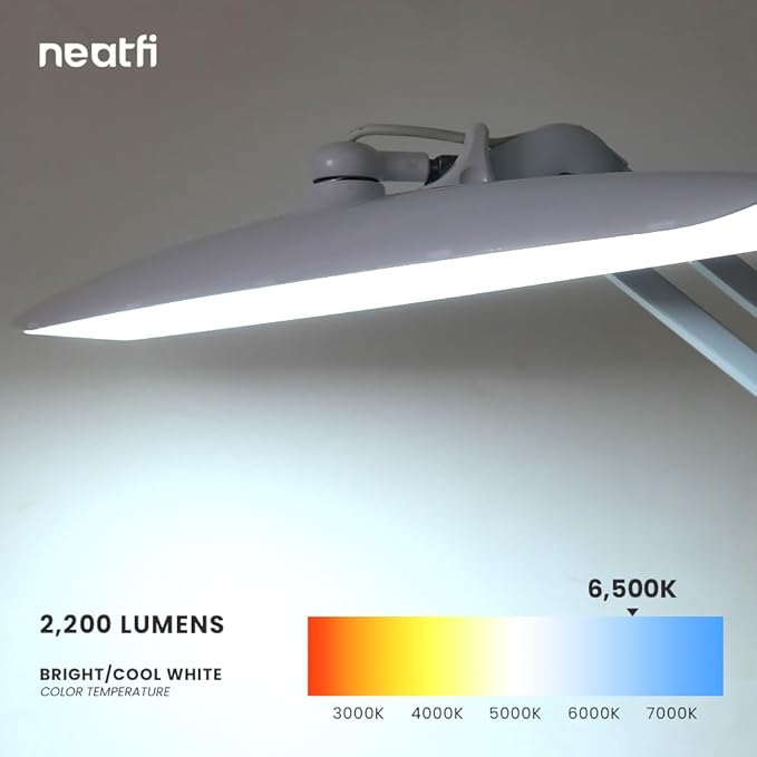 Neatfi XL 2,200 Lumens LED Task Lamp, 24W Super Bright Desk Lamp, 117 Pcs SMD LED, 4 Level Brightness, Dimmable, Task LED Light for Home, Office, Workbench (Non-CCT, White)