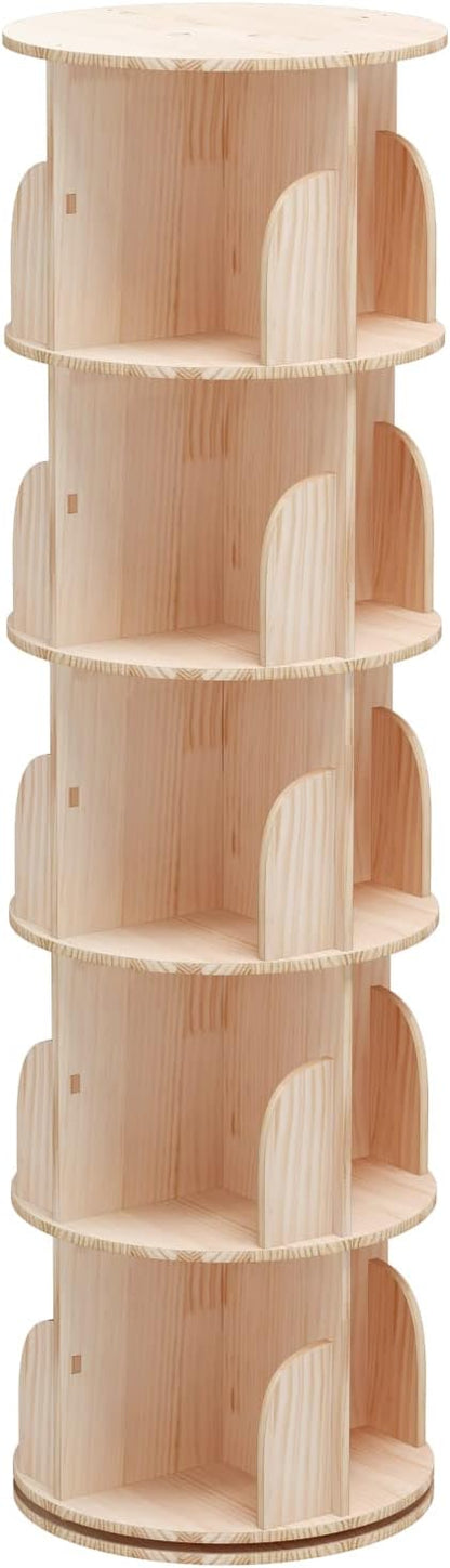 5 Tier 360° Rotating Stackable Shelves Bookshelf Organizer 360 Display Rotating Bookshelf Wood Book Shelf Organizer for Bedroom, Living Room, Study Room - Intexca