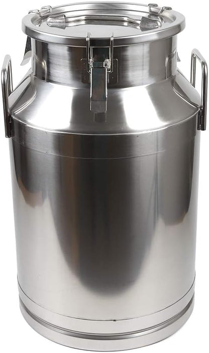 Stainless Steel Milk Can, 40L/10.6 Gallon Heavy Duty Airtight Storage Canister Milk Bucket with Lid, Embedded Silicone Milk Jug Wine Pail Water Cereals Bucket with Three Latches and Two Handles