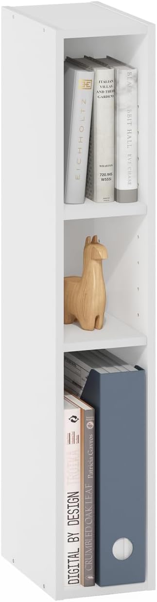 Furinno Fulda 3-Tier Space Saving Storage Shelf Bookcase, 6-Inch Width, White