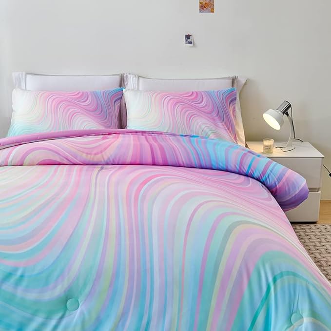 tie dye Queen Comforter Set,Queen Comforter Set for Girls,Pink Comforter Set for Kids Teens,Kids Queen Bedding Set for Girls,Colorful Rainbow Bedding Set for Girls