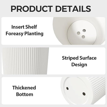 23.6" Tall Planters for Outdoor Plants,Large Outdoor Planters for Front Porch Decor with Drainage Hole, Flower Pots Fits Indoor Plants Patio/Garden, Plastic Striped White (2 Pack)
