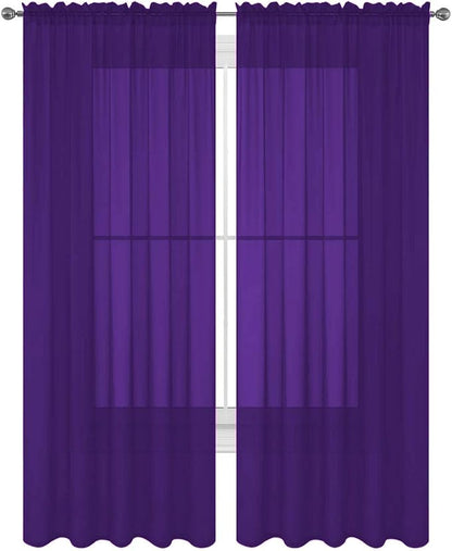 2 Piece Solid Elegant Sheer Curtains Fully Stitched Panels Window Treatment Drape (54" X 72", Purple)