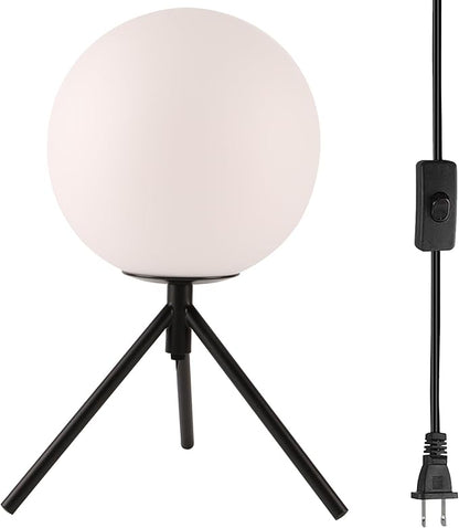 Mid Century Modern Table Lamp Black Glass Globe Desk Lamp Reading Lamp Vintage Plug in Table Desk Lamp for Bedroom Office Library Study Room (Black)