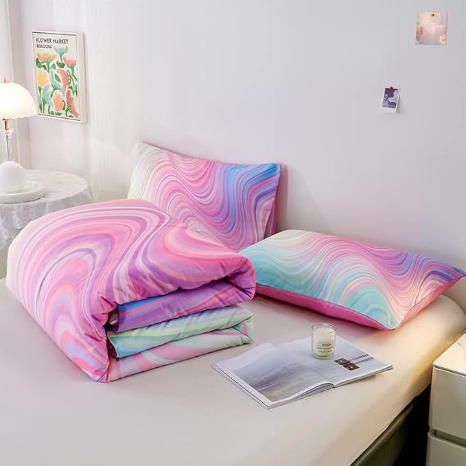 Full Size Comforter Sets for Girls 7PCS,Pink Bedding Sets,Bed Sets for Girls with Flat Sheet and Fitted Sheet,Pillowcases,Cushions,Tie Dye Comforter Sets