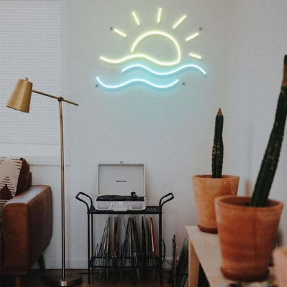 LED Decorative Lights USB Mountains Sunrise Sunset Led Neon Signs Home Decoration Wall Art Holiday Gift Brightness Adjustable 15.7''x15''