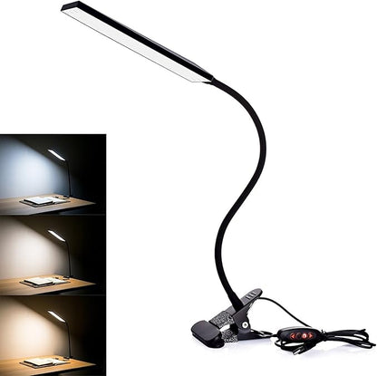 LED Desk Lamp Dimmable Eye-Care Reading Light Office Light Adjustable 3 Color Modes,14 Brightness Levels, Gooseneck Flexible Clip-on Light for Studying, 5W-Black