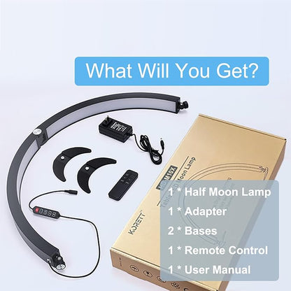 Half Moon Light Nail Desk Lamp, 40W 29 inch Stepless Bi-Color and Brightness Nail Table Light with Wire Controller & Remote for Nail Art Tech Manicure Eyelash Tattoo Crafts