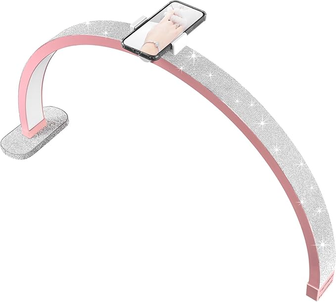 Half Moon Light for Nail Desk, 30'' Half Moon Lamp with Phone Holder, Large 40W Led Lash Light for Nails, Eyelash Extensions, Makeup, Tattoo, Spa, Desk Lamp for Nail Tech (Pink)