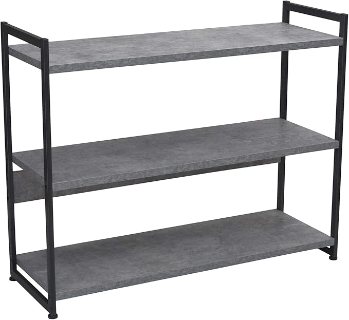 Household Essentials 3 Tier Storage Shelf with Minimalist Metal Frame | 40.5" W x 32.5" H x 13.75" D | Slate Faux Concrete, Grey