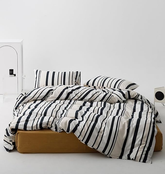 Striped Comforter Set Twin Black and White Comforter Men Women Modern Chic Stripes Bed Comforters Beige Black Striped Twin Ticking Bedding Comforter Set All Season Hotel Quality Bed Set
