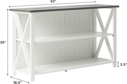 Walker Edison 2 Tier Modern Farmhouse Wood Bookcase Bookshelf Storage Home Office Storage Cabinet, 52 Inch, White