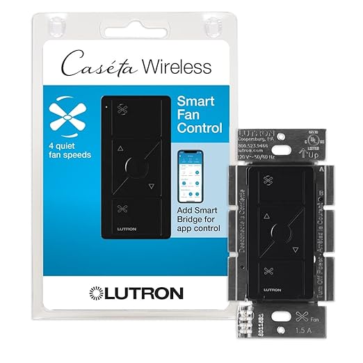 Lutron Caseta Smart Fan Speed Control Switch (Lutron Smart Hub Required), Single-Pole, PD-FSQN-BL,Black