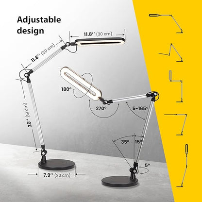 Led Desk Lamp | Architect Desk Lamps for Home Office | Desk Light Swing Arm with Wireless Charger, Adjustable Color temp & Brightness | Tall Table Lamp for Work, Reading, Study, Computer Monitor