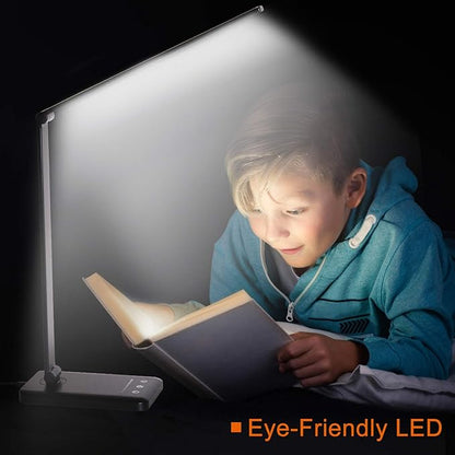 LED Desk Lamp, Eye-Caring Stepless Dimmable Office Table Lamp with USB Charging 4000mAh Battery, Foldable,Touch, 30/60minsTimer,5 Lighting Modes with 5 Brightness Levels.