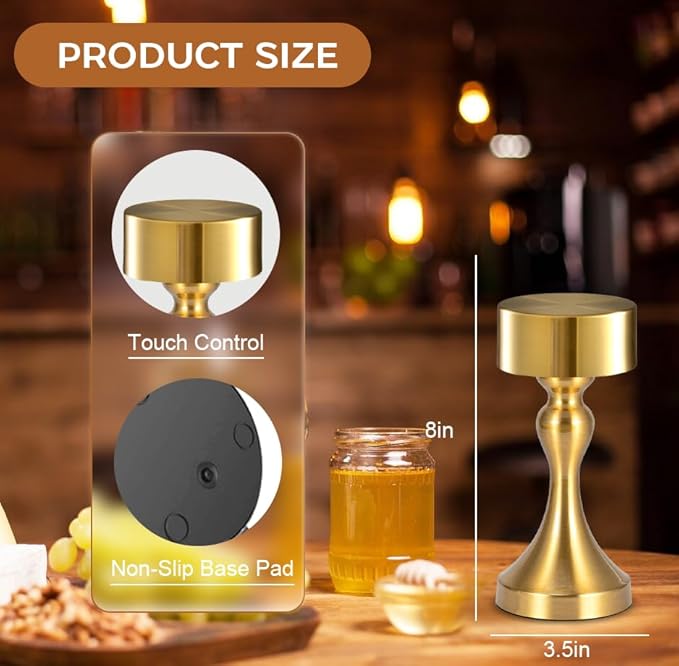 Portable Metal Desk Lamp, Cordless Metal LED Table Lamp,3 Color Touch Control Rechargeable Lamp,3-Levels Brightness Room Decor Desk Lamp,Bedside Lamp,Dining Room Lamp (Gold)