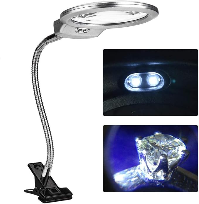 Zyyini 2 in 1 Desk Clip Magnifier with LED Light, Desk Lamp Magnifier, Precision Instrument Repair Magnifier Desk Lamp, Energy Saving LED Light,Great for Reading Jewelry Watch Repairing