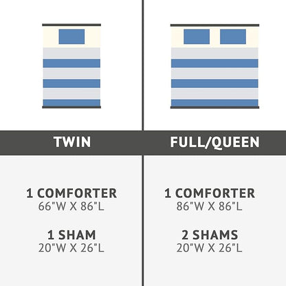 Mizone Kids Blake Reversible Dolphin Comforter Set - Adventure Animal Adorable Print with Stripe Reverse, Fun Bedroom Décor, Modern All Season Kids Bedding, Matching Sham, Full/Queen, Blue 3 Piece