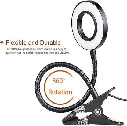 Clip on Light LED Reading Book Study Lamp 3 Color Modes 10 Brightness Eye Protection 360° Flexible Gooseneck Student Dormitory Office Desk Lamp at Night in Bed