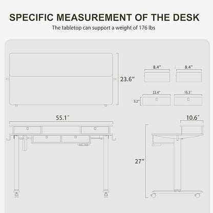 BANTI Height Adjustable Electric Standing Desk with 4 Drawers, 55 x 24 Inch Table with Storage Shelf, Sit Stand Desk, Rustic Brown Top