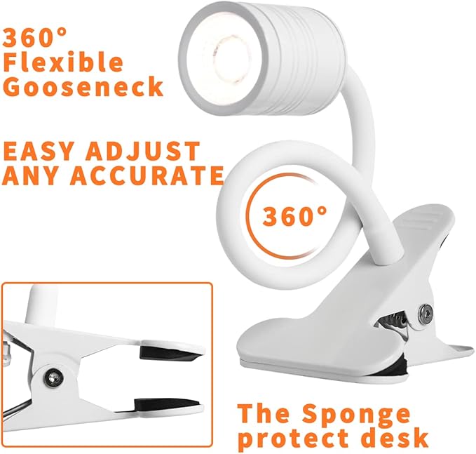 EAGLOD LED 3 Brightness Clamp Light，Portable Clip Light LED Lamp, USB Plug Clip on Desk Lamp,360°Flexible Gooseneck Night Reading Light,Desk/Table Bedside Headboard,Nail Art,Tattoo Lamp