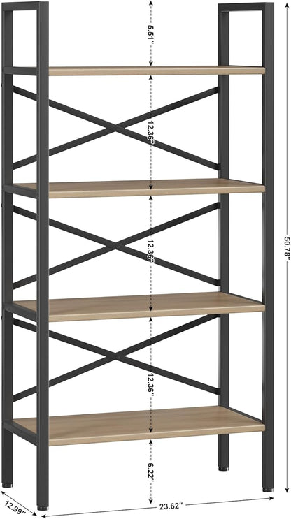4 Tier Book shelf 23.6" W, Small Bookcase with Open Shelves, BookShelf with Storage, Standing Book Shelves Organizers and Storage for Living Room, Kitchen, Home, Office (Light Coffee)