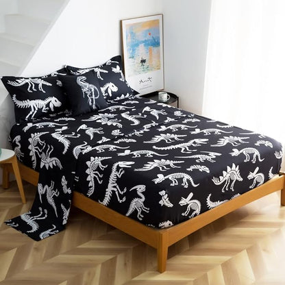 ADASMILE A & S Dinosaur Comforter Set Twin Size for Boys Kids 6 Piece Dinosaur Bedding Twin Bed in A Bag Comforter Set with Sheets Dinosaur Bed Set Bone Dinosaur Sheets Bone Dinosaur Comforter Sets