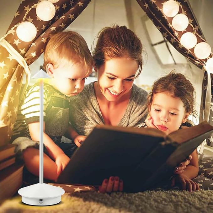 Portable LED Table Lamp with Touch Sensor, 3-Levels Brightness Metal Desk Lamp, 3 Color Touch Control Rechargeable Lamp, Night Light, Bedside Lamp,Dining Room Lamp (White)