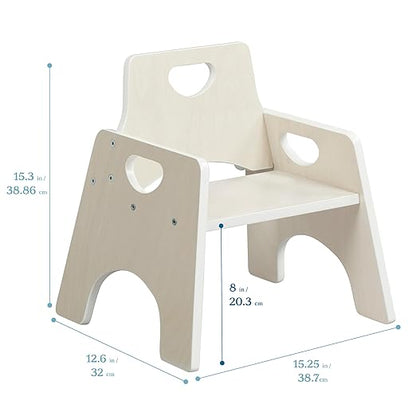 ECR4Kids Stackable Wooden Toddler Chair, 8in, Kids Furniture, White Wash, 2-Pack