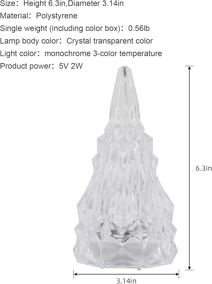 Iceberg Shape Crystal Lamp Table Night Light, Amber Yellow White 3 Colors Touch Control USB Rechargeable Small Bedside Lights Lovely Gifts for Home Bedroom Decor