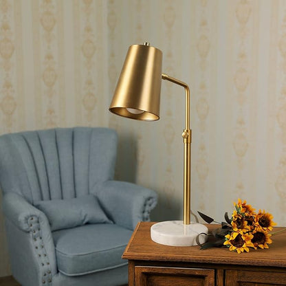 VONLUCE Work Lamp w/LED Bulb, Vintage Gold Desk Lamp w/Marble Base & Brass Lamp Shade, Mid Century Modern Reading Lamp for Office, 20" Industrial Table Task Lamp for Reading Bedroom Nightstands