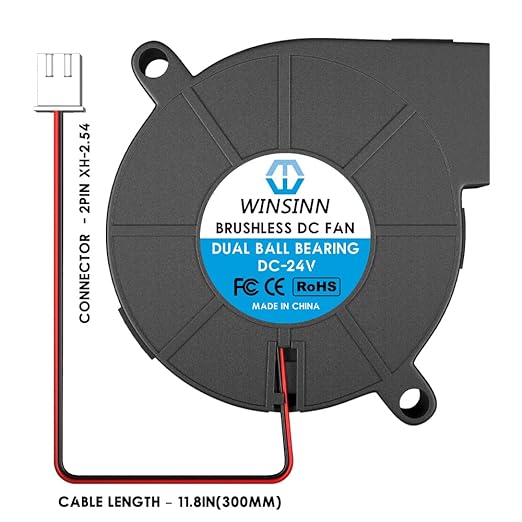 WINSINN 50mm 5015 Blower Fan 12V, 3D Printer 24 Volt Fans Blower Turbine Turbo Dual Ball Bearing, Brushless Cooling 50mmx15mm 2PIN (Pack of 4Pcs)