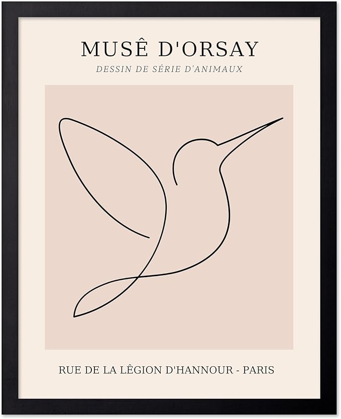 Poster Master Vintage Poster - Retro One Line Hummingbird Drawing Print - Bird Line Art - Minimal Gift for Him, Her, Animal Lover - Abstract Decor for Home, Office, 24x32 Unframed Wall Art