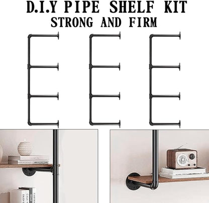 HITOMEN Industrial Iron Pipe Shelves, 3 Set 4-Tier, 42" Tall, 12" Depth, DIY Open Bookshelf Bookcase, Wall Mounted Vintage Retro Shelving, Rustic Farmhouse Pantry Kitchen Storage, Black Shelf Brackets
