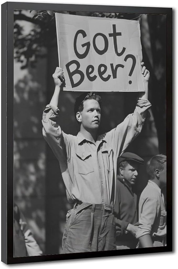 UXCBIA Black And White Beer Protest, Speakeasy, Retro Prohibition Poster Canvas Poster Wall Art Decor Print Picture Paintings for Living Room Bedroom Decoration Black Frame 12x18in(30x45cm)