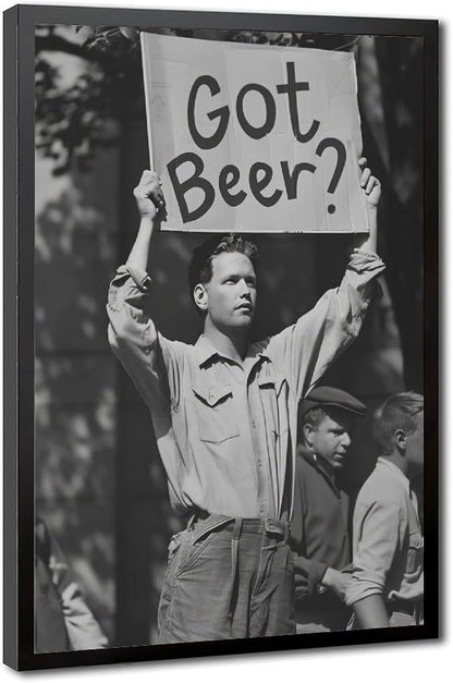 UXCBIA Black And White Beer Protest, Speakeasy, Retro Prohibition Poster Canvas Poster Wall Art Decor Print Picture Paintings for Living Room Bedroom Decoration Black Frame 12x18in(30x45cm)