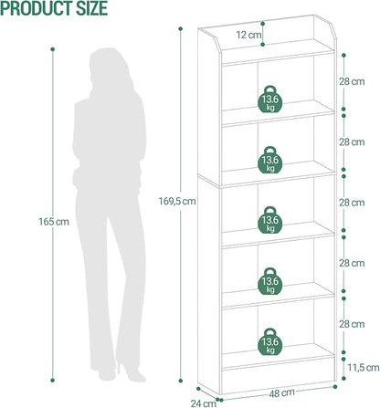 6-Tier Bookshelf, 66.7 Inches Floor Standing Bookcase, Display Storage Shelf, Corner Shelf, Home Decor Furniture for Home Office, Living Room, Bedroom, White 02903XBC