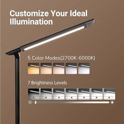 LED Desk Lamp, Eye-Caring Table Lamp with USB Charging Port, 35 Lighting Modes, Touch/Memory Function, Dimmable Reading Lamp Task Lamp Desk Lamps for Home Office (Black)