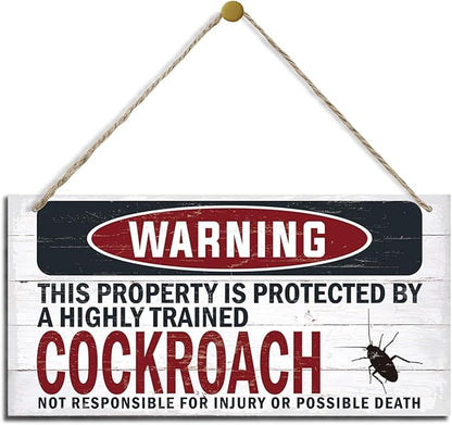Warning Sign, Cockroach Warning Wood Plaque Sign, Funny Door Signs, Decorative Wood Hanging Suspension Plaque, Farmhouse Wooden Wall Decor, Outdoor Hanging Wooden Signs