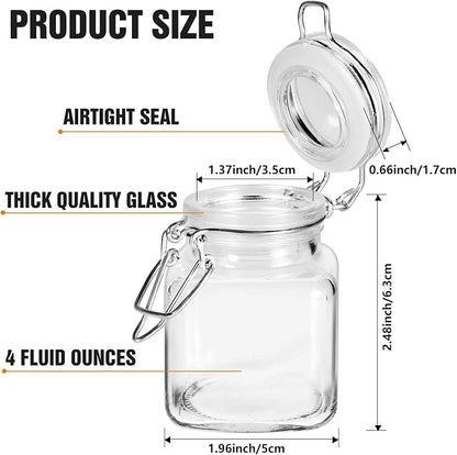 SPANLA Spice Jars, 24 Pack 4oz Small Glass Jars with Airtight Hinged Lid, With 24 Spice Labels & Silicone Funnels, Airtight Glass Jars for Spices, Condiments Herb Seasoning Art Craft Storage