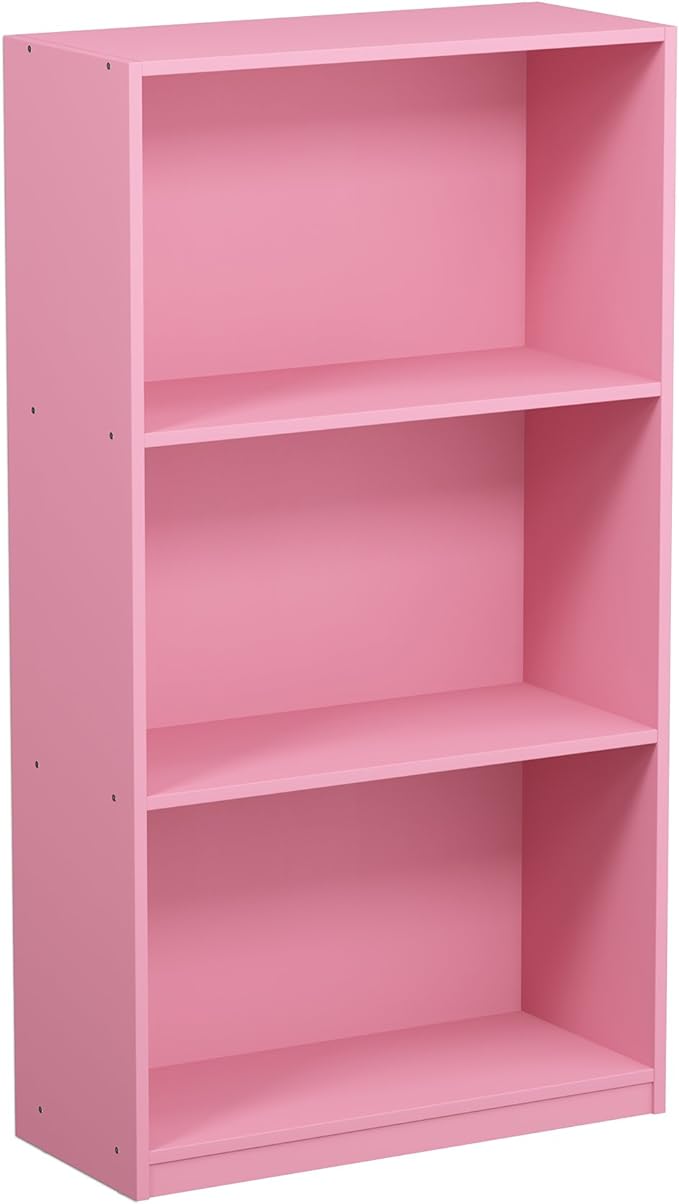 FURINNO Basic 3-Tier Bookcase Storage Shelves, Pink