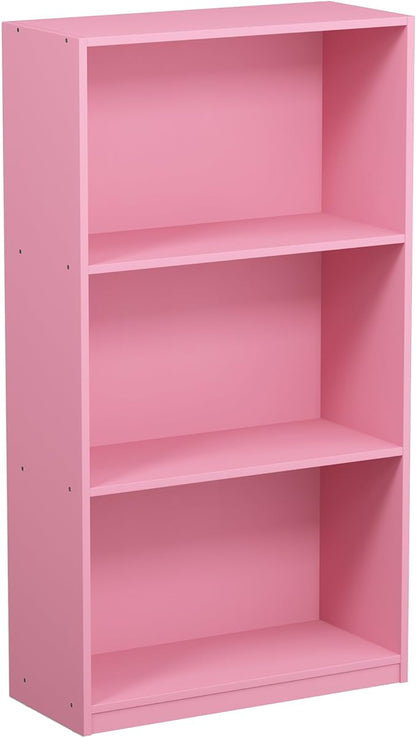 FURINNO Basic 3-Tier Bookcase Storage Shelves, Pink