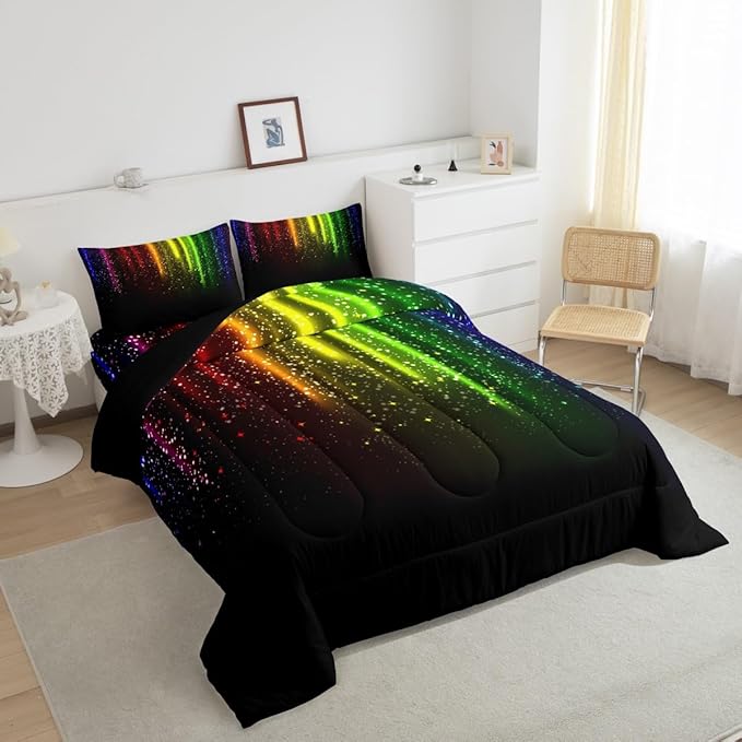 Abstract Ombre Comforter Set Kids Teens Colorful Bedding Set Decor Red Blue Green Yellow Comforter Room Decor 2Pcs Twin Size