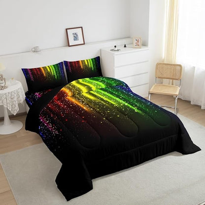 Abstract Ombre Comforter Set Kids Teens Colorful Bedding Set Decor Red Blue Green Yellow Comforter Room Decor 2Pcs Twin Size