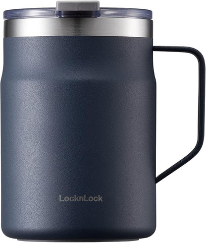 LocknLock Metro Mug, Premium 18/8 Stainless Steel Metal, Double Wall Insulated, Portable Coffee Cup with Lid and Handle for Hot and Cold Drinks, Navy, 16 oz