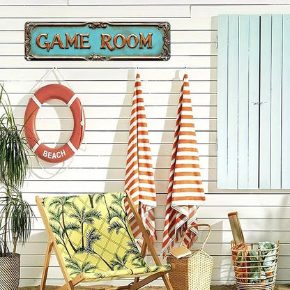 Kexle Vintage Metal Wall Decor Sign 'GAME ROOM' - 4 x 16 inches, Tin, Retro Style, Bar & Home Decor